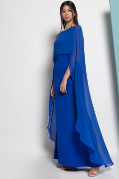 Vestido largo con capa de gasa azul klein