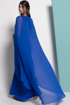 Vestido largo con capa de gasa azul klein