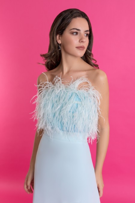 Vestido largo plumas Carina