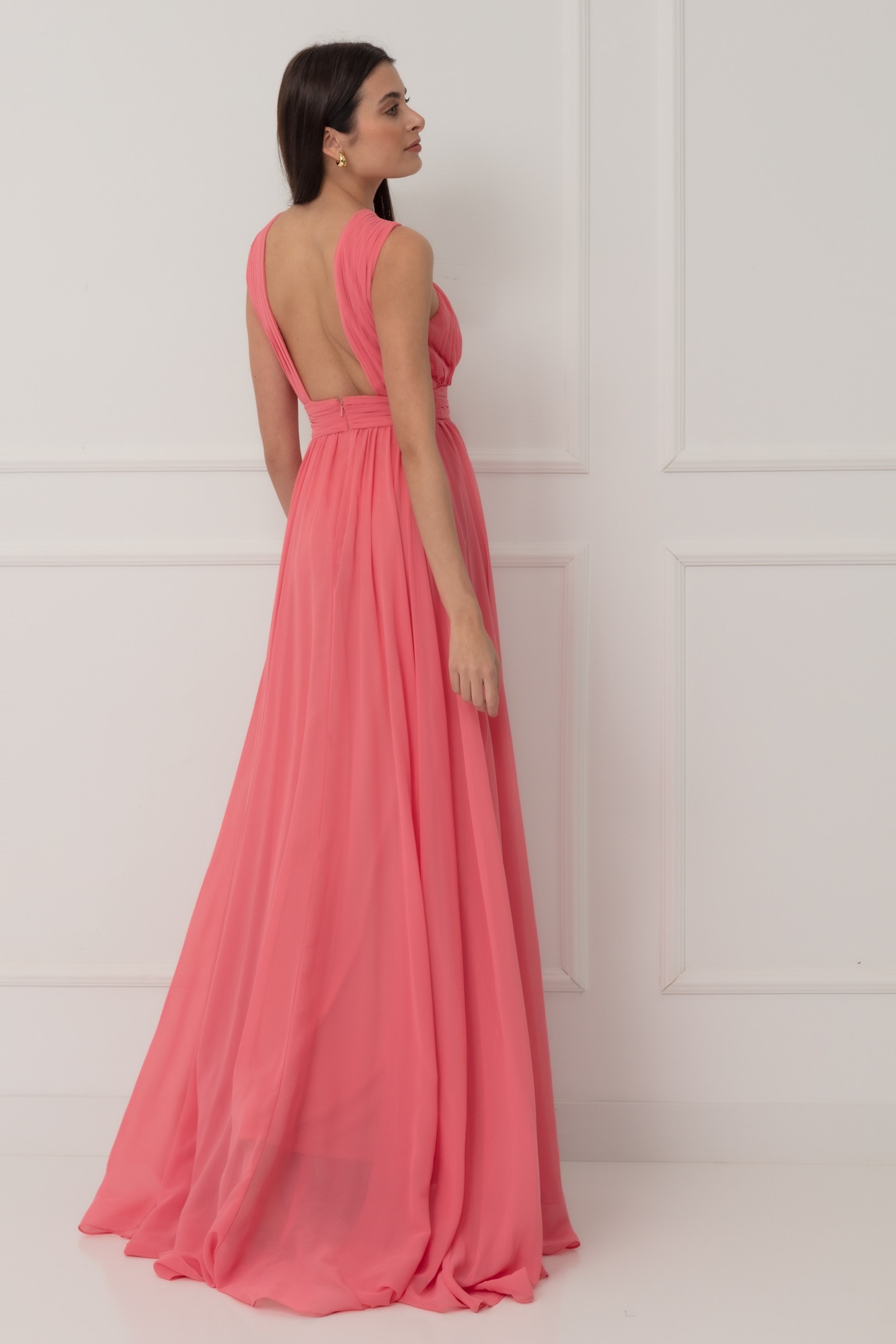 Vestido Largo De Malla Transparente Con Abertura Alta Y Pliegues - MUDSWEET